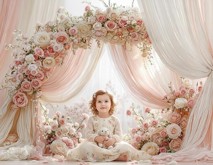 Kate Wedding Backdrop Pink Floral Arch Photography Background 7x5ft Blush Pink and Ivory Curtain with Roses Flower Decor Backdrop for Bridal Shower Photo Booth Props Backdrop