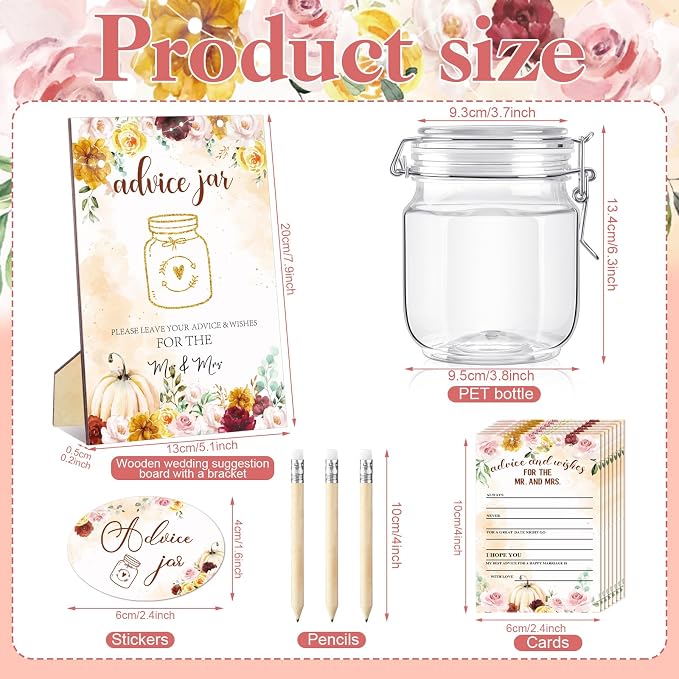 Jetec 74 Pcs Advice and Wishes for the Mr and Mrs 60 Pcs Wedding Advice Cards Advice and Wishes Jar Box Bridal Shower Advice and Wishes Cards for Bride and Groom Bridal Shower Decor(Fall in Love)