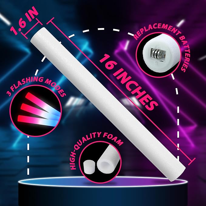 50Packs 3 Colors Foam Glow Sticks Red White Blue, Patriotic Events Parades, Party Decorations, Light up Glow in Dark Bulk Supplies For Party,Wedding,4th of July,Campaign Night