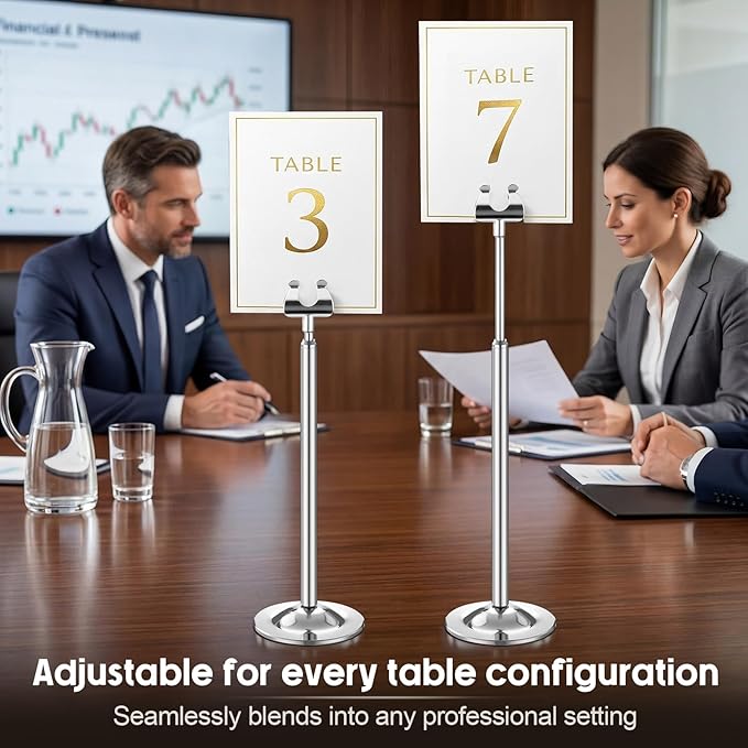 Kathfly Silver 12 Set Table Number Holders Adjustable Metal Place Card Holders Harp-clip Tabletop Sign Stands Detachable Card Holder for Weddings Birthday Restaurants Table Decor (7.9-13.2 Inch)