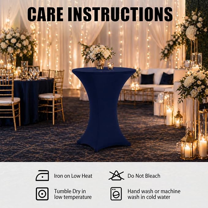 Cocktail Table Covers - 6 Pack 32x43 Inch Table Cloth - Navy Blue Fitted Stretch Spandex Round High Top Tablecloth for Party, Bar, Birthday, Pub, Banquet