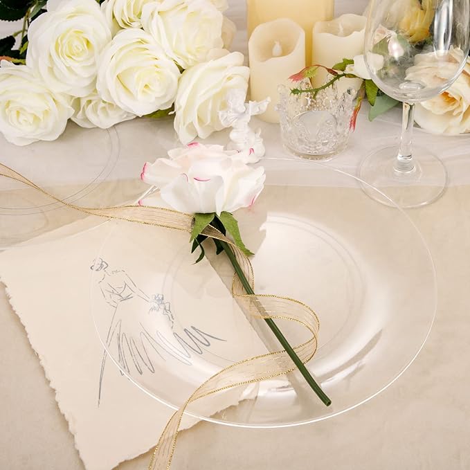 Hioasis 100pcs Clear Plastic Plates for Party - 7.5" Dinner Plates Disposable, Heavy -duty, Classy and Elegant for Wedding