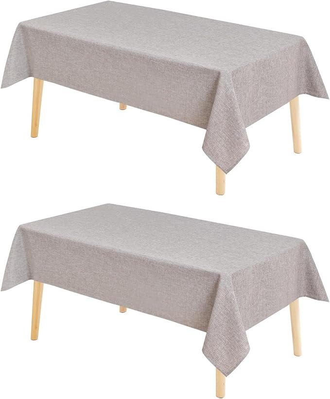 Hiasan 2 Pack Faux Linen Rectangle Tablecloth - Wrinkle and Stain Resistant Washable Table Cloth for Kitchen Dining Room Holiday Table Cover for Party Dinner, Stone, 60 x 120 Inch