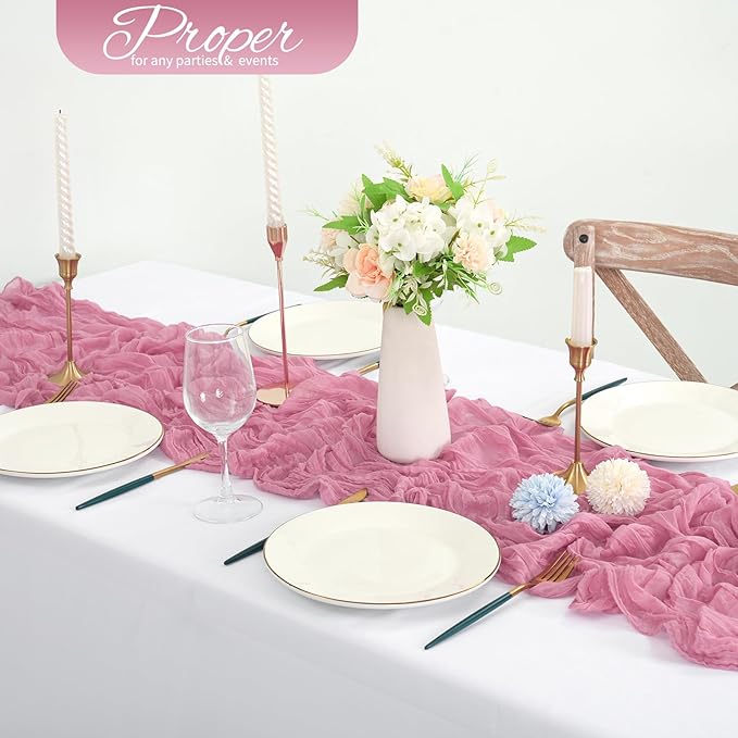 20 Pack Dusty Rose Cheesecloth Table Runner 120 Inch 10FT Rustic Boho Gauze Cheese Cloth Table Runner for Wedding Party Baby Shower Thanksgiving Christmas Decoration