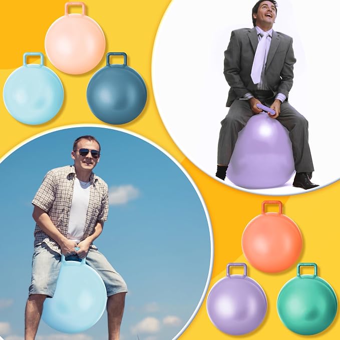Lewtemi 6 Pcs Hopper Ball for Adults 32 Inch Jumping Hopping Inflatable Bouncing Ball with Handle and Air Pump for Indoor Outdoor Games Sport Exercise Fun Easter Basket Stuffers Gifts(Morandi Color)