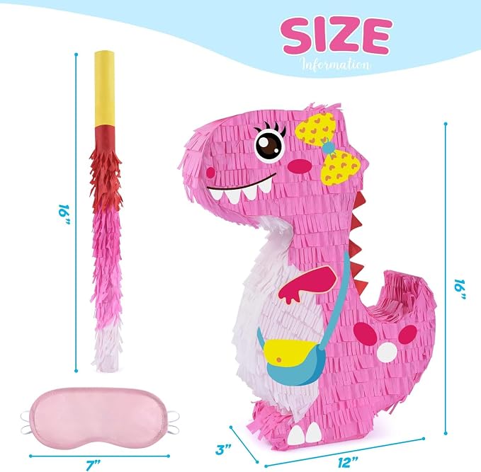 Dinosaur Piñata - Dinosaur Birthday Party Supplies for Girls Kids Dino Themed Party Piñata Bundle Set Perfect Party Game Activity Decoration
