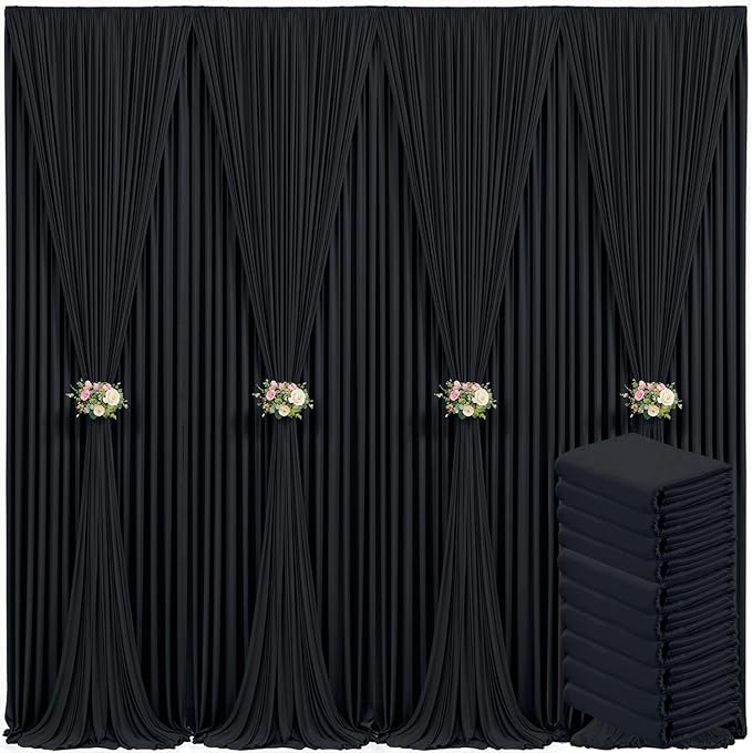 10 Panels Black Backdrop Curtain for Parties Black Wrinkle Free 50ft x 10ft Backdrop Drapes for Birthday Party Wedding Photo Photography Polyester Fabric Background Decoration