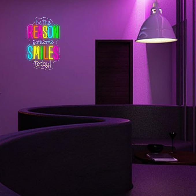 Allball Be The Reason Someone Smiles Today Neon Sign, Motivational Neon Light USB Powered LED Dimmable Inspirational Sign, for Classroom Office Bedroom Living Room Wall Decor(15.7 * 9.8 In)