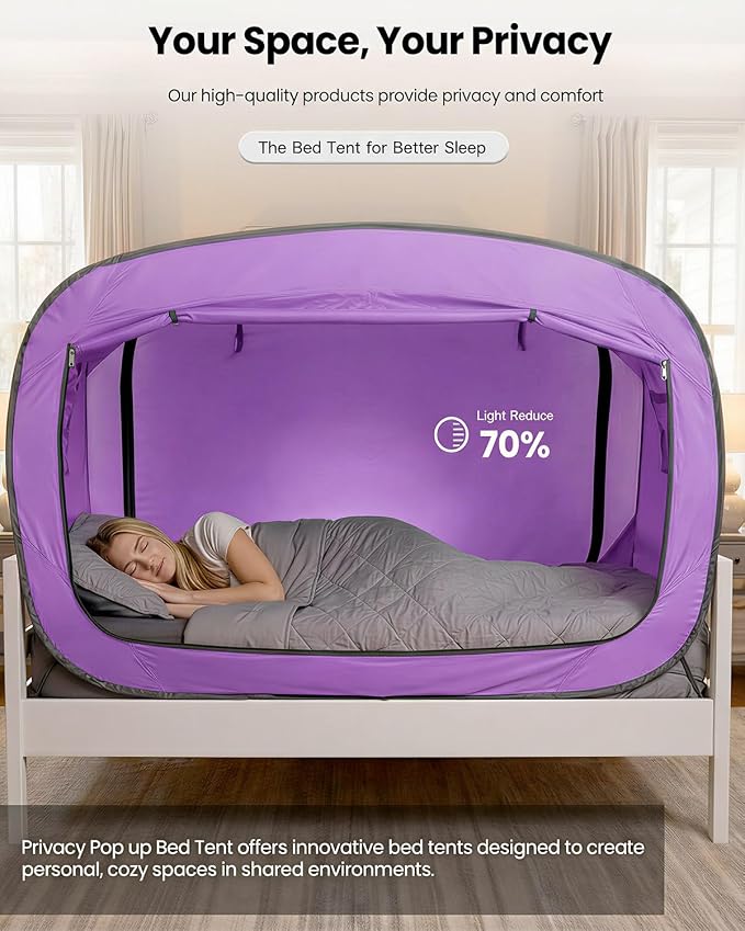 ANC POP Bed Tent Twin Bed Canopy Portable Dream Tent for Adult Indoor Sleeping Tents with 2 Doors Breathable Private Space Tents, Violet
