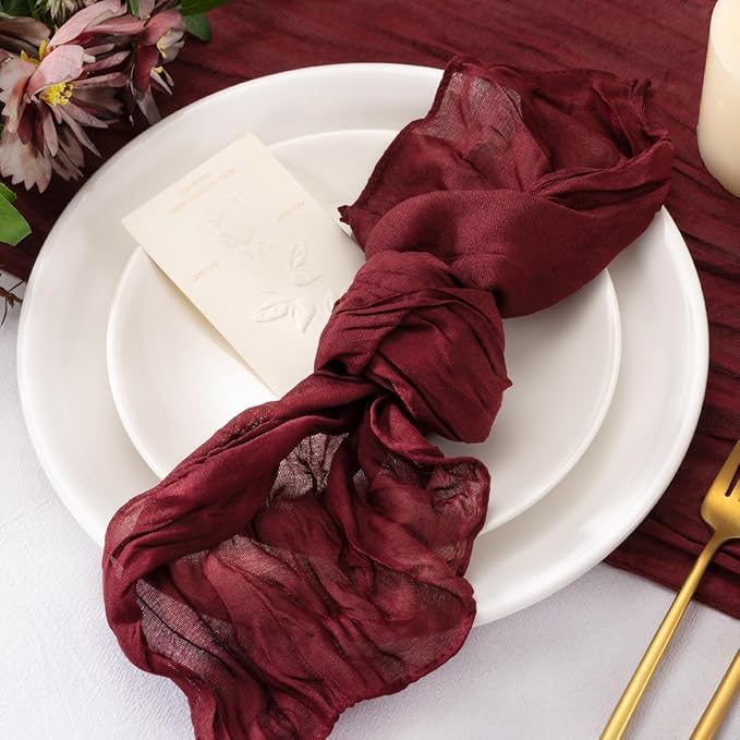 50 Pack Burgundy Red Cheesecloth Napkins Spring Summer Cloth Napkins Washable Set of 50 Bulk 21x21 Inches for Wedding Baby Bridal Shower Birthday Dinner Party Table Decor