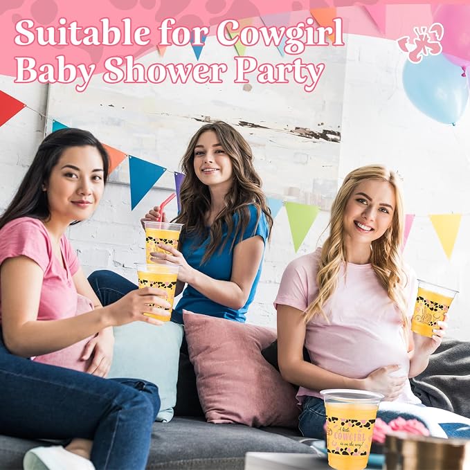 Funnymoom 60 Pack Cowgirl Baby Shower Plastic Cups 12 oz a Little Cowgirl Is on the Way Western Disposable Clear Plastic Drinking Cups for Wild West Rodeo Baby Shower Decoration Supplies