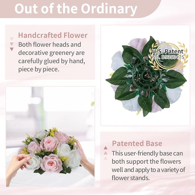 NUPTIO Flower Ball Centerpieces for Tables: Artificial Pink & White Rose Arrangements for Wedding Centerpiece - 2 Pcs Faux Silk Floral Kissing Balls for Home Gender Reveal Party Mother's Day Decor