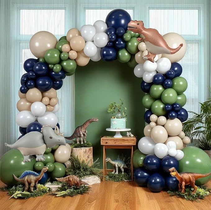 Navy Blue Green Balloon Garland Double Stuffed Sage Green Nude White Balloon Blue Tan Avocado Latex Arch Kit for Birthday Dinosaur Jungle Safari Wild Baby Shower Graduation Decorations