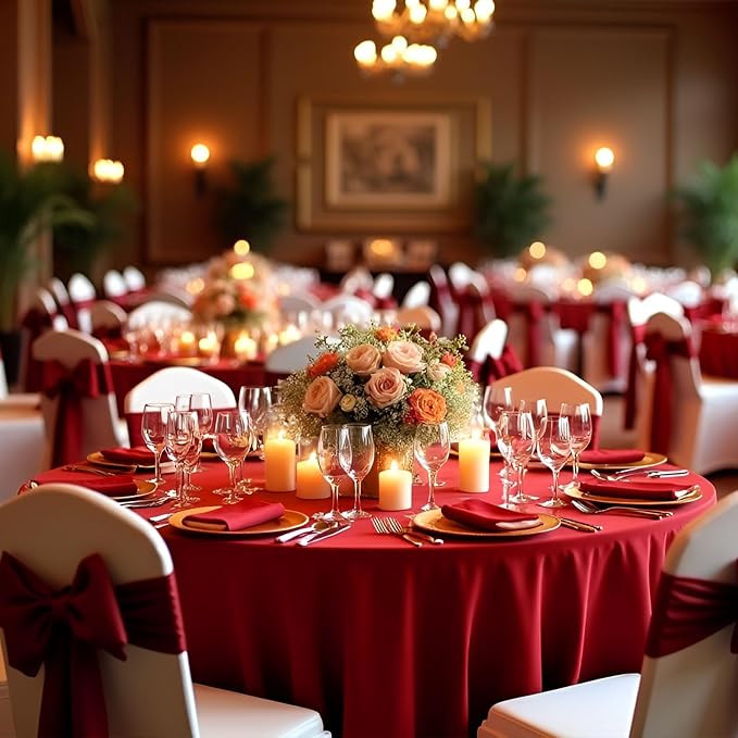 8 Pack Red Round Tablecloth 90 Inch Red Table Cloth, Washable Polyester Fabric Stain and Wrinkle Resistant Table Cover for Party Wedding Buffet Dining Banquet Anniversary