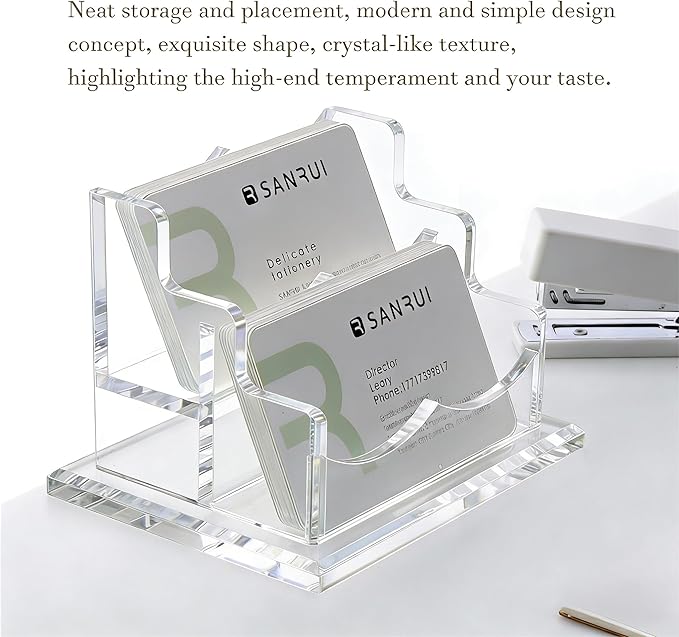 YUXUN Acrylic Business Card Holder for Desk-2 Tier 2 Slots, 3.5"×2" Multiple Business Card Holder Organizer for Women Men, 100+ Business Cards for Office Exhibition Home