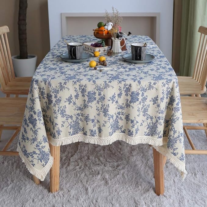 ARTABLE Lace Table Cloths Rectangle Fall Antique Flower Decor Macrame Tablecloth for Outdoor Farmhouse Rustic Kitchen Party Birthday Picnic (Blue, 52 x 70 Inch)