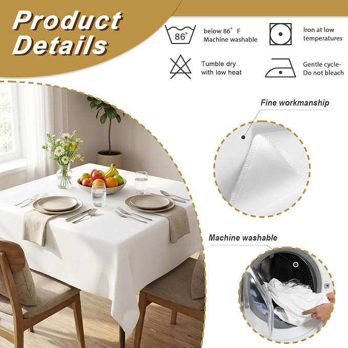 Fixwal 2 Pack White 54 x 54 Inch Square Tablecloths, Reusable Heavy Duty Washable Polyester Table Covers for Wedding, Party, Birthday, Outdoor, Picnic, Camping