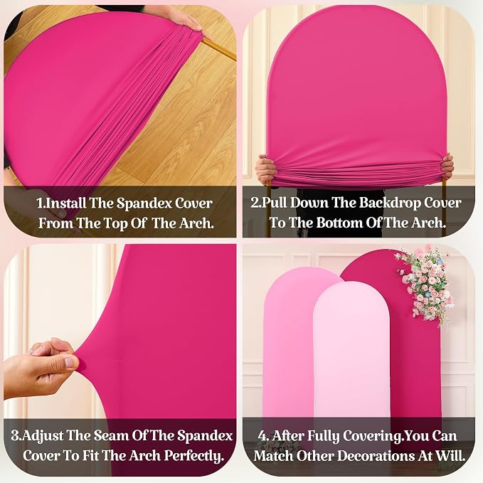 Set of 3 Arch Backdrop Covers(7.2ft, 6.6ft, 6ft) - Premium Stretchy Spandex Backdrop Arch Stand Cover for Baby Shower,Wedding,Party Decor Chiara Cover with Double-Sided Design(Pink)