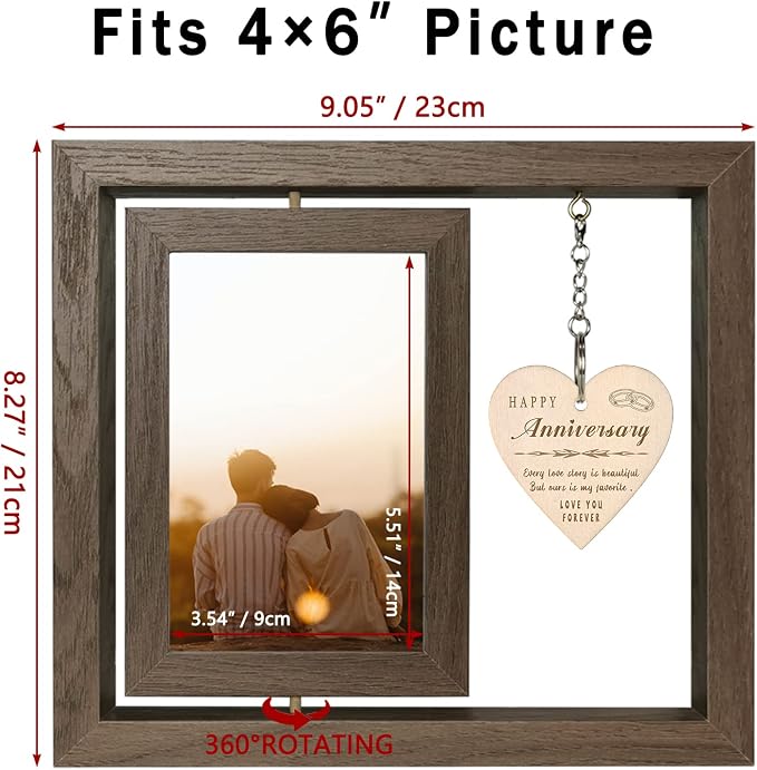 EYITUPC Happy Anniversary Picture Frame Gifts for Women, Rustic Wood Floating Wedding Anniversary for Her Him Wife Husband Men Couple Boyfriend Girlfriend Gifts