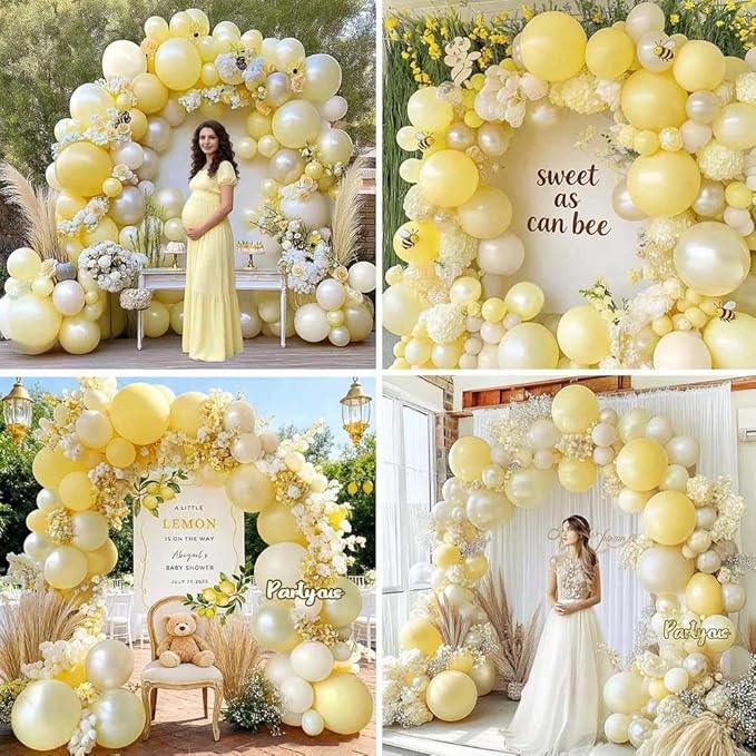 Yellow Balloon Arch Kit Double Stuffed, Pastel Light Yellow Pearl White Sand Balloon Garland for Bee Baby Shower Bridal Wedding Birthday Lemon Valentine Party