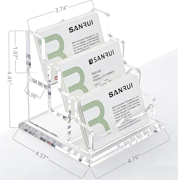 YUXUN Business Card Holder Display for Desk, Clear Acrylic Cards Organizer 3 Tier 3 Slots, Business Card Stand for Men and Women 1 Pack (3 slots) 3slots