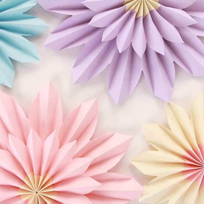 PAPER JAZZ Sunflower Party Decorations Pastel Paper Fans Party Decor Summer Beige Spring Decoration, Blue Pink Hanging Purple Flower Garland Sunflower Wall Decorations for Tea,Garden,Fairy Party.
