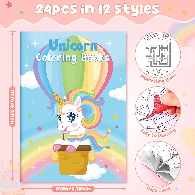 BenLouis 24 Unicorn Mini Coloring Books Kids with 24 Stacking Crayons Rainbow Party Favors Activity Books Bulk for Kids Unicorn Birthday Goodie Bag Gift Stuffer Classroom Reward
