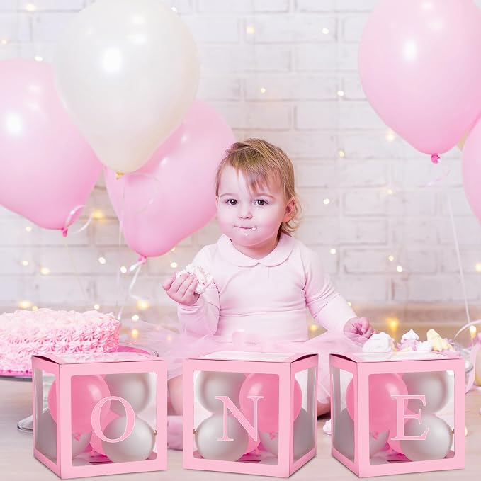 Thyle 12 Pcs Transparent Balloon Boxes Clear Balloon Boxes with 99 Letters for Baby Shower Gender Reveal Grad Birthday Party Bridal Wedding Anniversary Backdrop Decoration (Pink)