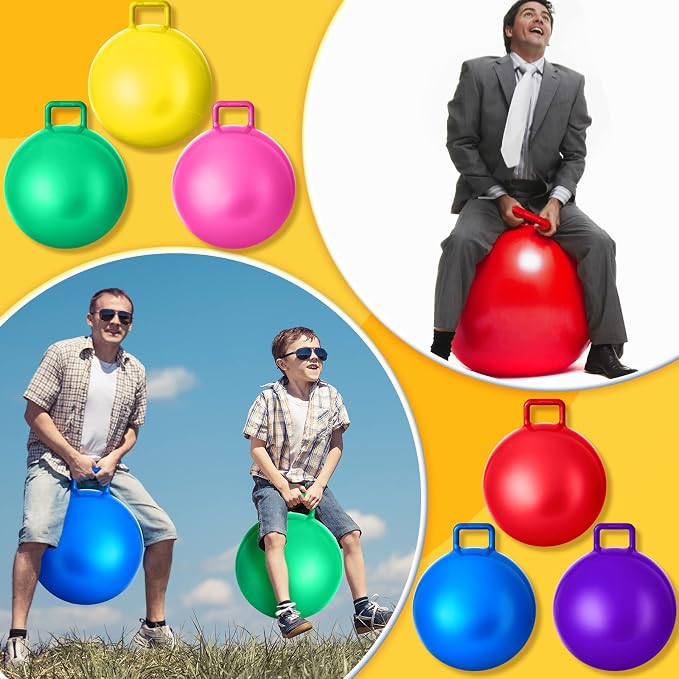 Lewtemi 6 Pcs Hopper Ball for Adults 32 Inch Jumping Hopping Inflatable Bouncing Ball with Handle and Air Pump for Indoor Outdoor Games Sport Exercise Fun Easter Basket Stuffers Gifts(Rainbow Colors)