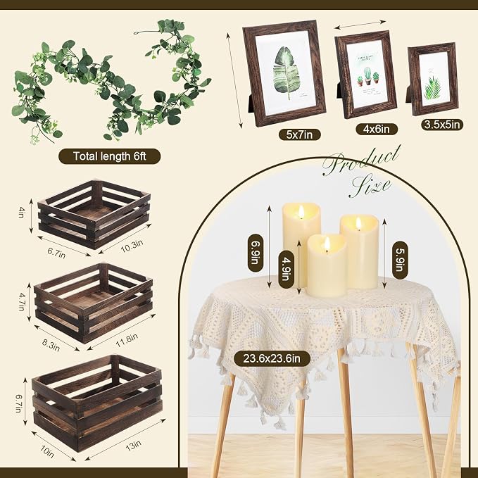 Yuntau 11 Pcs Rustic Nesting Wedding Decoration Farmhouse Wood Crates for Display Decorative Storage Baskets for Bridal Shower Birthday Party Centerpiece(Brown)