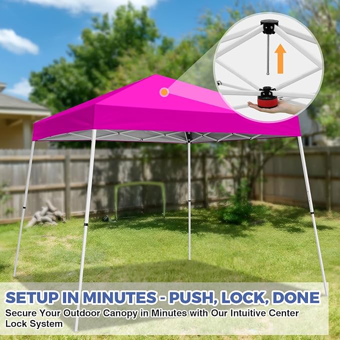 COOS BAY 10x10 Pop Up Canopy Tent, Portable Outdoor Shelter with Carry Bag for Tailgate, Party, Beach, Picnic, and Camping, 10x10 Base 8x8 Top, Pink
