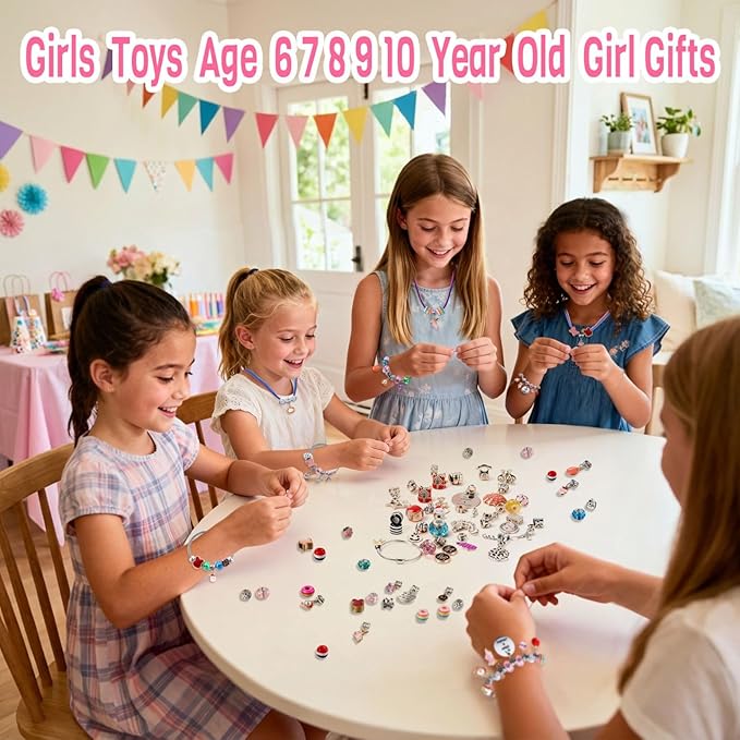 COO&KOO Girls Charm Bracelet Making Kit: Gifts for 6 7 8 9 10 Year Old Girl Birthday Gift, Girls Toys Age 6-8 Unicorn Crafts for Girl 8-12 Jewelry Making Kit, Arts and Crafts for Kids Ages 8-12