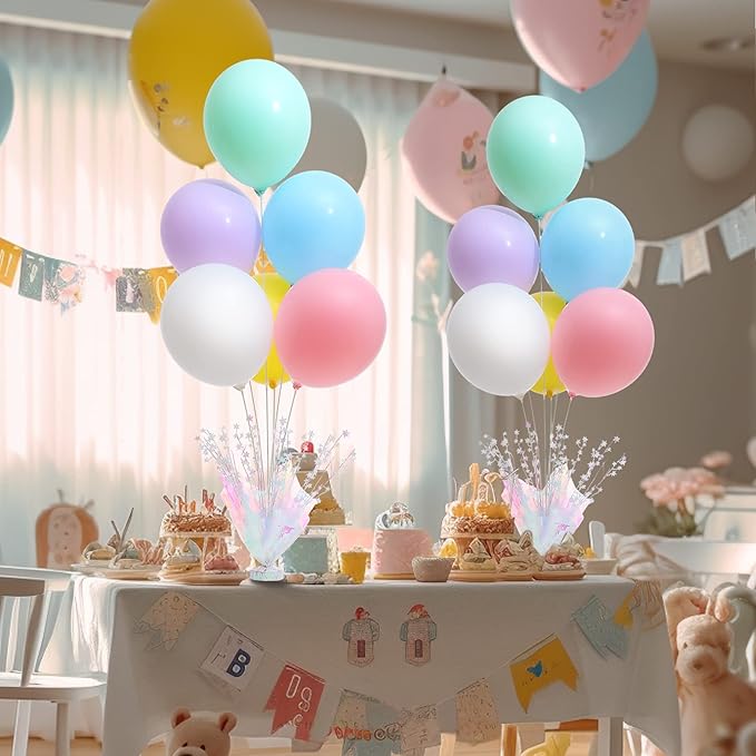 2 Set Pastel Birthday Decorations Rainbow Party Table Balloons Centerpiece Stand Kit for Girls Baby Shower Wedding Prom Graduation Unicorn Theme Table Decorations