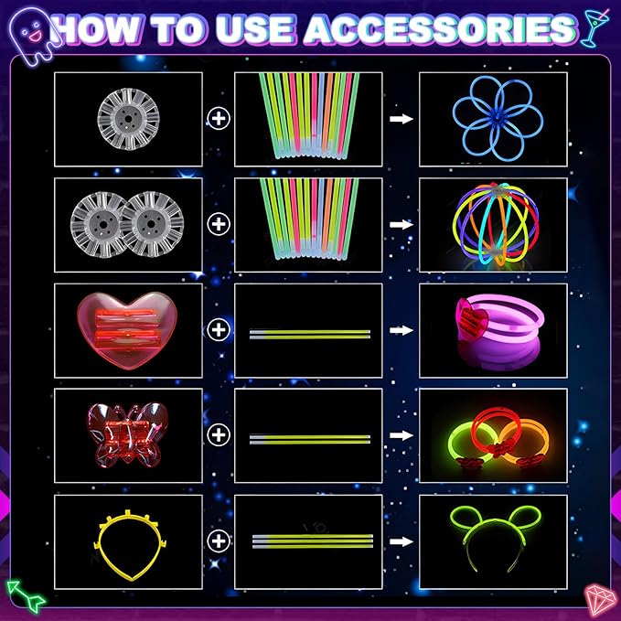 470psc Glow in the Dark Party Supplies for Adults Birthdays,Light Up Party Favors with 200 Glow Sticks Bulk,DIY Glow Necklaces Glasses Bracelets Headband, Christmas Neon Party Supplies