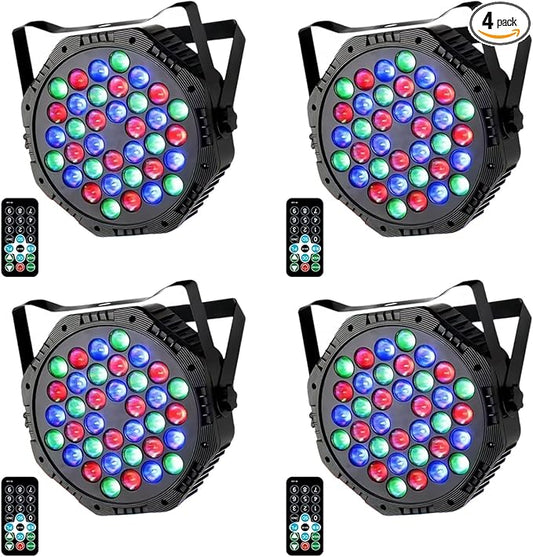 36LED Par Lights DJ Stage Light Corded RGB with Sound Activated Control Uplighting for Wedding Party Club Christmas Stage Lighting Apparatus，4-Packs(DJ - Light)