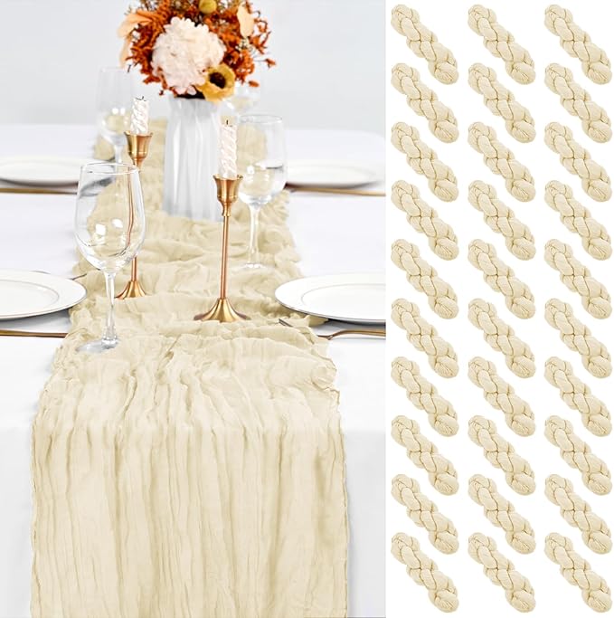 30 Pack Ivory Table Runner 10Ft Cheesecloth Table Runner Boho Gauze Table Runners Romantic Long Sheer Fabric Cream Table Runners for Wedding Party Bridal Shower