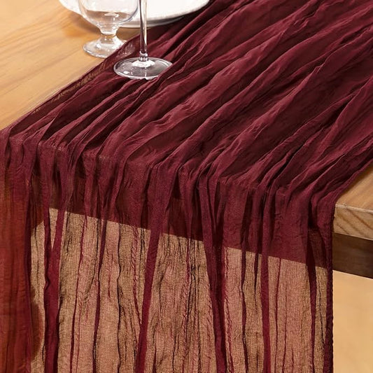 DeZerlor Burgundy Red Cheesecloth Table Runner 10 Pack Spring Easter Table Runners Boho Gauze 120 Inches Cheese Cloth Table Decor for Wedding Bridal Baby Shower Parties
