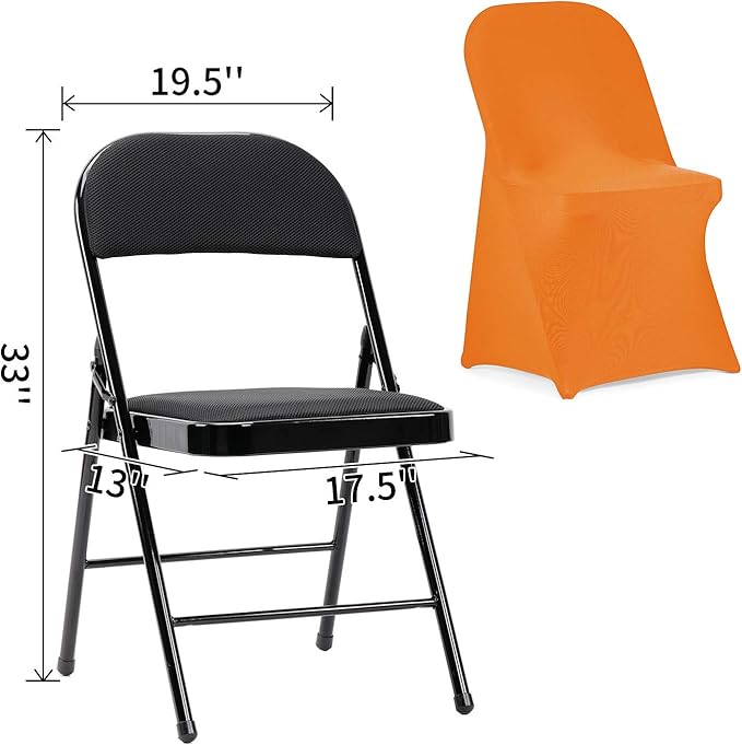Peomeise Stretch Spandex Folding Chair Cover for Wedding Party Dining Banquet Event (Orange,6pcs)