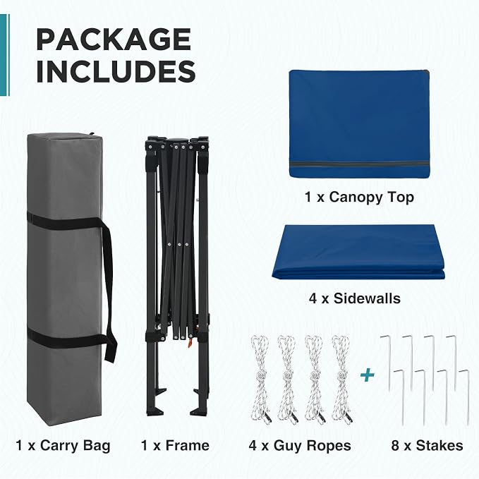 EAGLE PEAK 6x4 Instant Pop Up Canopy Tent with 4 Side Wall Panels, Straight Leg Sun Shelter, Portable Canopy with Carry Bag for Camping, Beach & Sports, Dark Blue