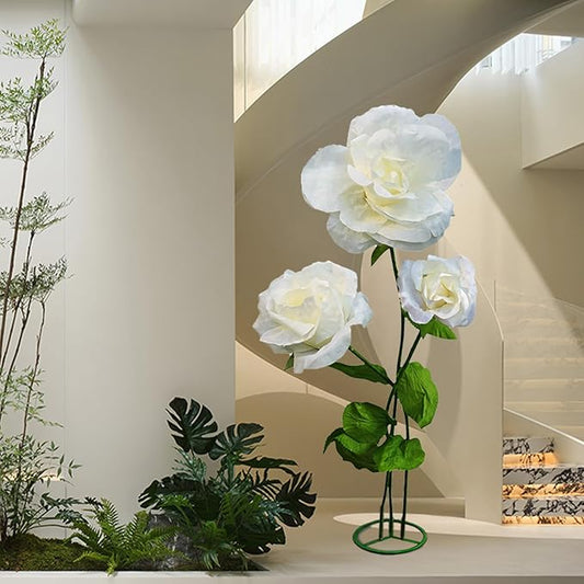 Giant Artificial Flower 3PCS 3D Realistic Waterproof Fake Flowers Durable Easy Maintenance Perfect for Home Garden Weddings Events Christmas Graduation Party Decorations (3PCS-Roses-White)