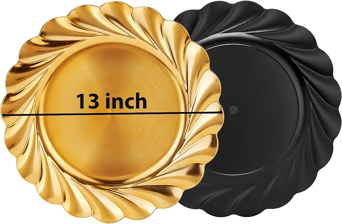 13 Inch Multi-Pack Bulk Round Plastic for Dinner Charger Plates | Round Plastic Charger Plates ,Elegant Table Decor for Weddings Events Parties Receptions Birthdays Anniversaries Holidays