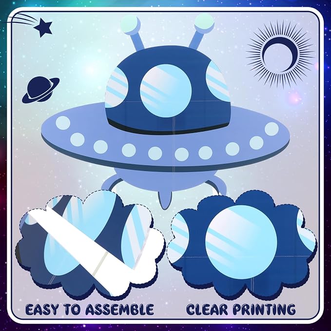 Leinuosen 3 Pcs Large Space Party Stand Decorations for Back to School Classroom Set Spacecraft Rocket Baby Shower Decorations Outer Space UFO Theme Birthday Camping Party Supplies Decor for Birthday