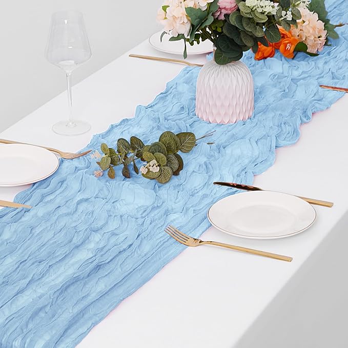 15 Pack Baby Blue Cheesecloth Table Runner 17 x 108 inch Cheese Cloth Table Runners 9ft Blue Table Runner Rustic Romantic Sheer Gauze Runner for Wedding Party Baby Shower Table Decoration
