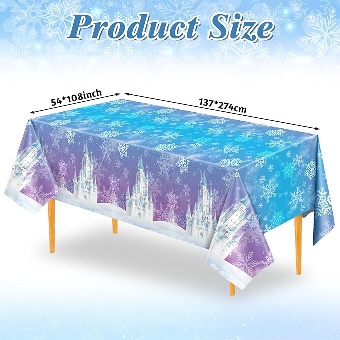 NatNarr 6 Pack Frozen Tablecloth, 54 x 108 Inch Snowflake Plastic Tablecloths Blue and Purple Snowflakes Table Cover, Winter Wonderland Table Cloth for Holiday Frozen Birthday Party Supplies