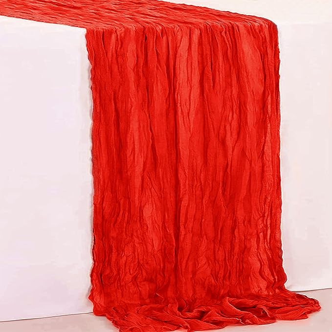 1 Pack Red Cheesecloth Table Runner 35x120 Inch 10Ft Rustic Gauze Cheese Cloth Table Runner Sheer Cheesecloth Table Runners for Wedding Party Bridal Shower Decoration