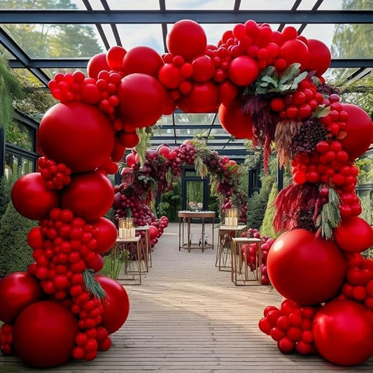 Red Balloon Arch Garland Kit Double Stuffed Ruby Red Balloons Different Sizes Latex for Birthday Valentine Mother's Day Wedding Baby Shower Bridal Shower Engagement Anniversary Party Decor