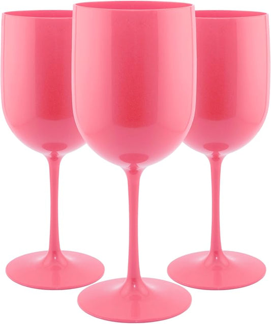 FOX & GRAPES Plastic Stemmed Wine Glasses | Unbreakable/Shatterproof, Reusable, Food Safe, Dishwasher Safe, For Birthday and Party, 16oz (Pink, Set of 12)