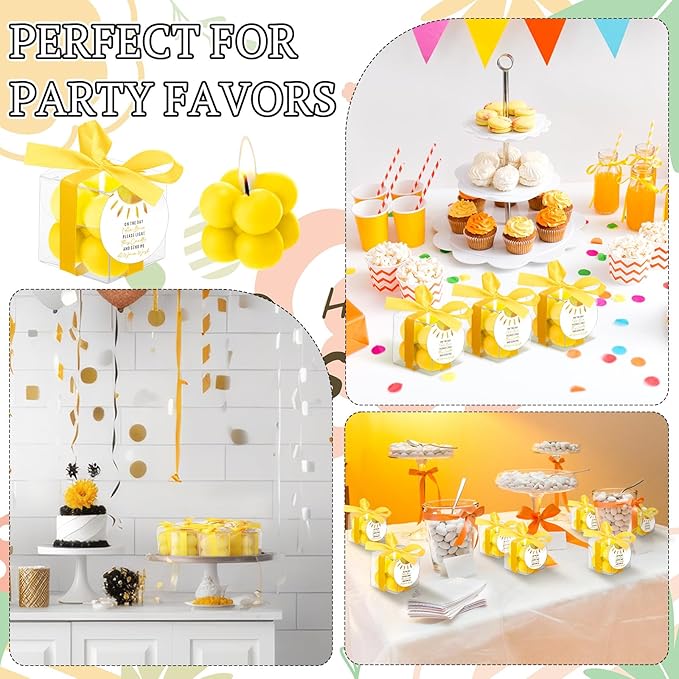 MTLEE 24 Sets Sunshine Baby Shower Favors Small Bubble Candle Baby Shower Favors for Guests Tea Candles Bulk with Stylish Ribbons Cards Gifts Party Decorations