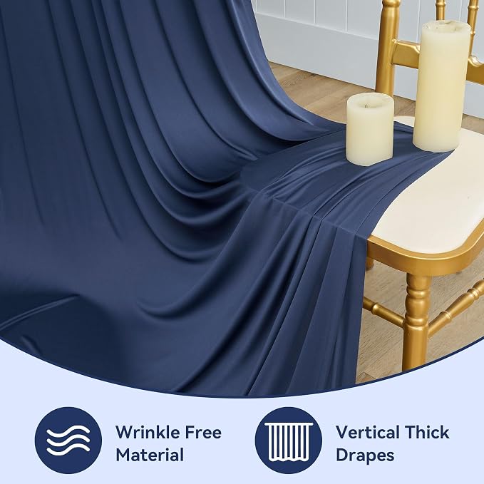 10x16ft Navy Blue Backdrop Curtain for Party, 2 Panels Wrinkle Free 16 Foot Long Polyester Photo Backdrop Drapes Photography Background for Wedding Birthday Gathing
