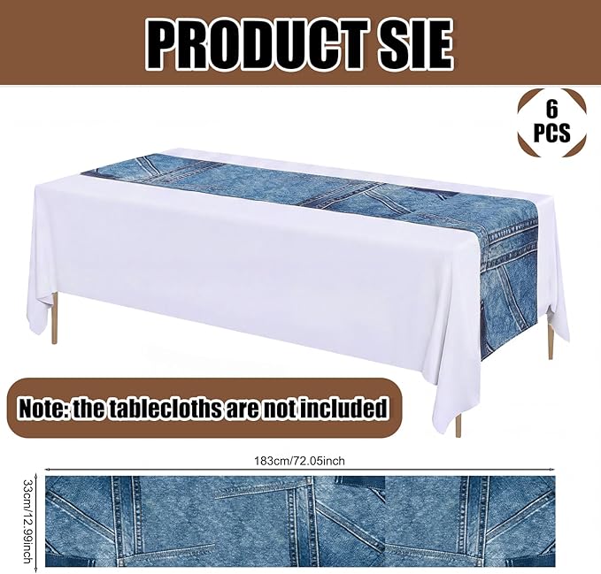 Mindsoft 6 Pcs Blue Jean Table Runners 72 Inches Blue Jean Baby Shower Decorations Denim Jeans Decorative Table Runners for Denim and Diamonds Bachelorette Engagement Wedding Decor Celebration